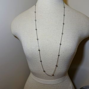 Silver Pearl beaded necklace long